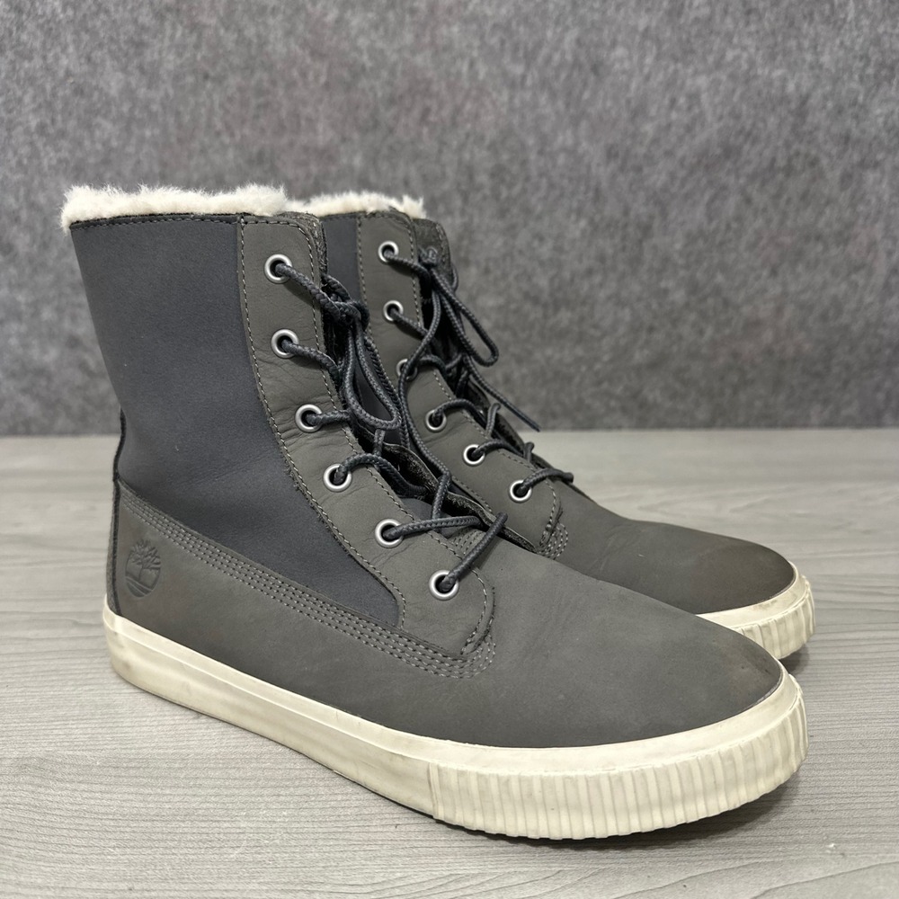 Timberland Skyla Bay 6 Inch‎ Boots Womens 8.5 Dark Grey Fleece Lined Fold-Down